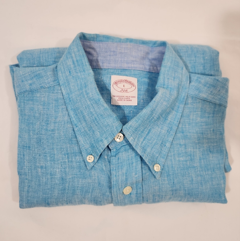 Brooks Brothers Men's Blue Linen Shirt Size L